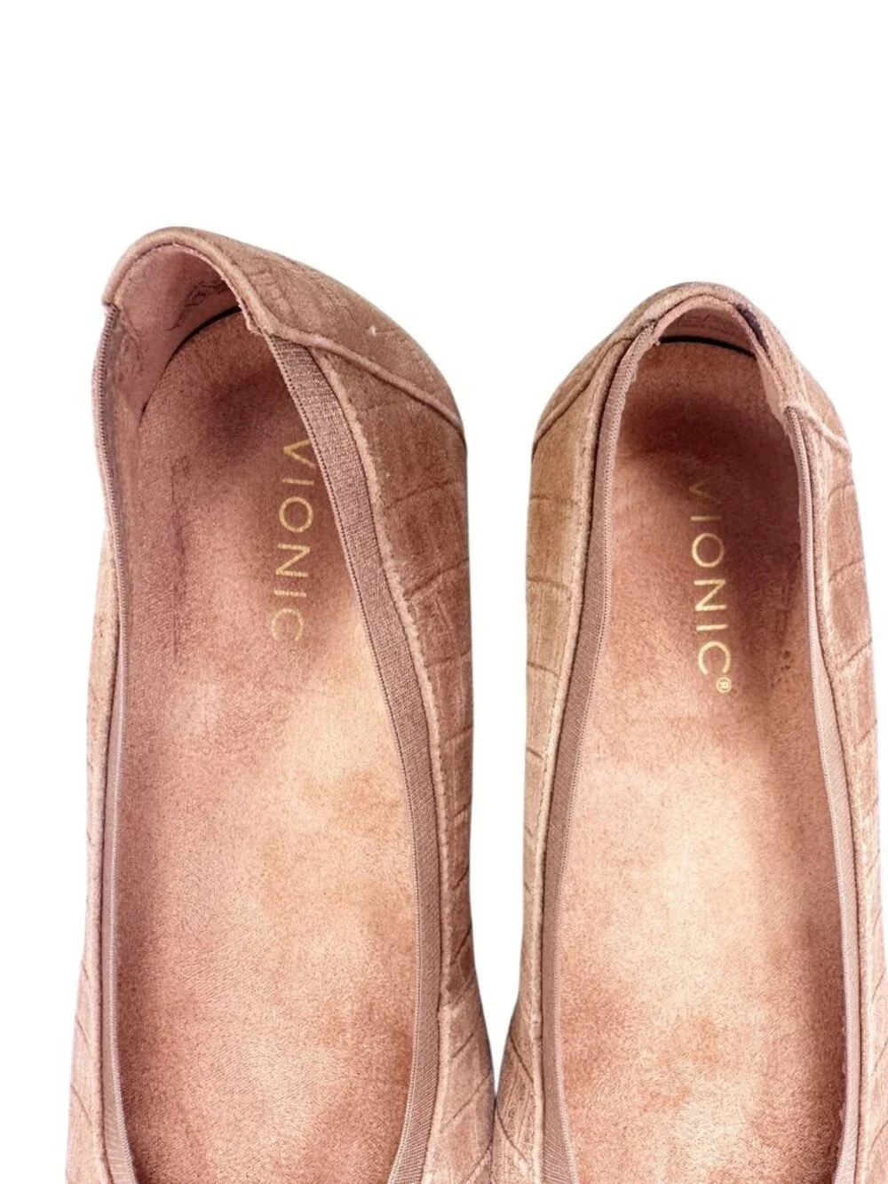Vionic Anita Ballet Flats Taupe Croc Embossed Suede 9.5